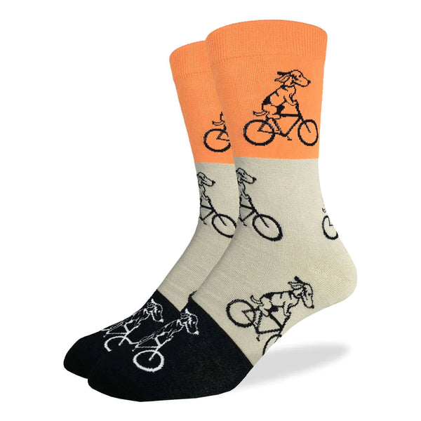 Mens Orange Dog on Bikes Sock