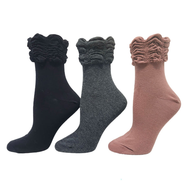 Ladies Cotton Ruched-Top Quarter Sock