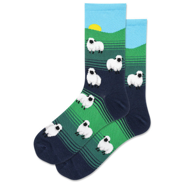 Ladies Fuzzy Sheep Landscape Sock